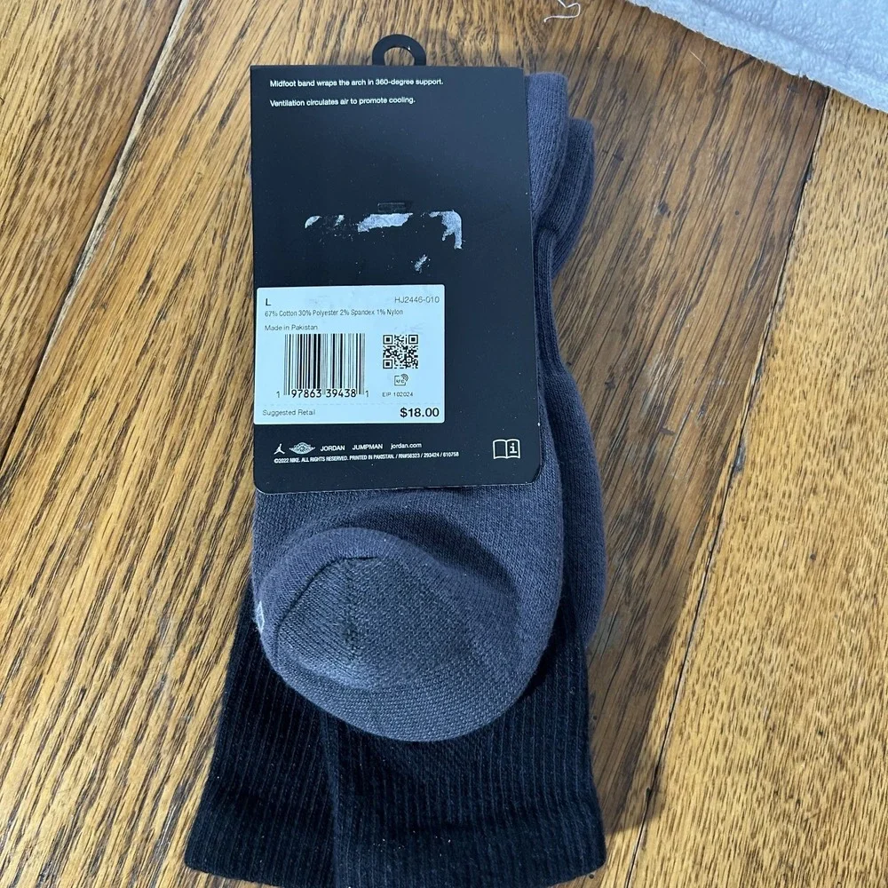 Nike Jordan Mens Size L (8-12) Black Everyday Plus Cushioned Crew Socks
